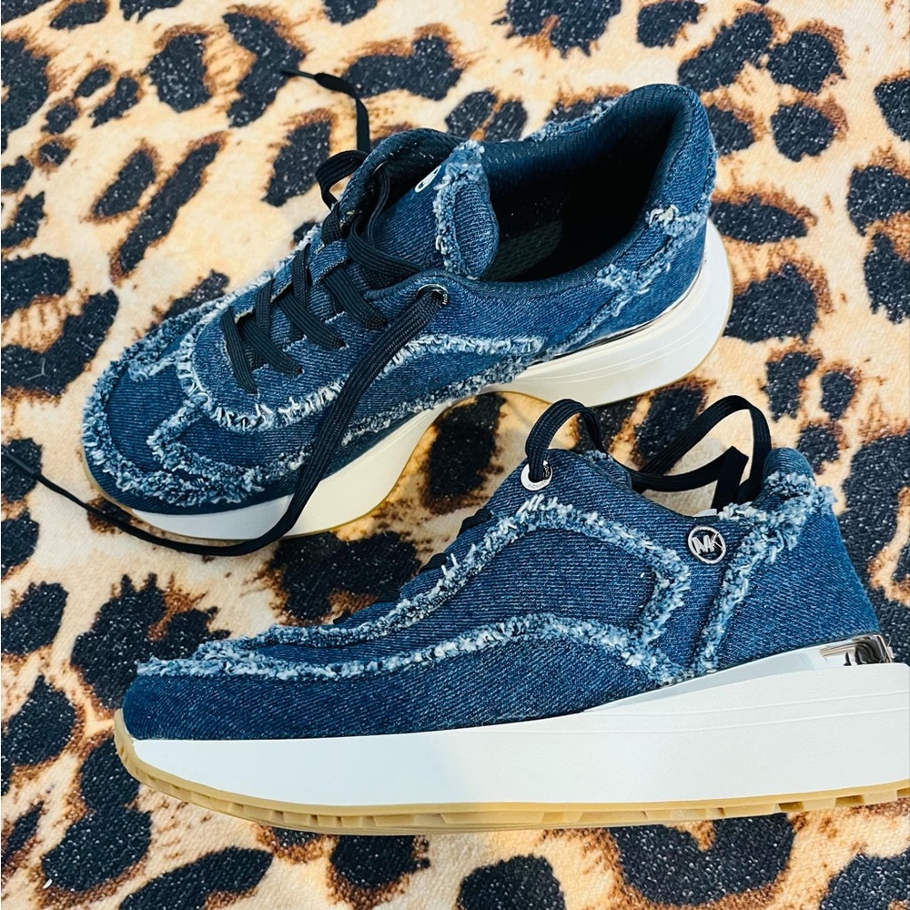 Michael Kors Ari Frayed Denim Trainer - Picture 2 of 14
